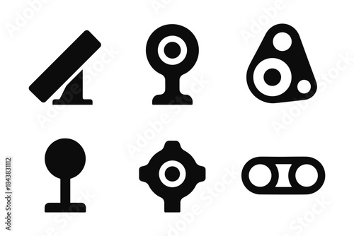 Set of minimalist engine part icons in classic black silhouette style