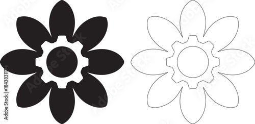 Black and white flower icons with solid and outlined styles