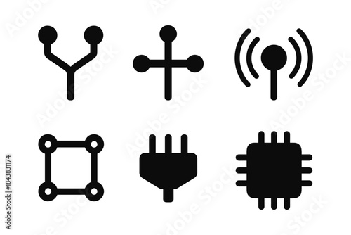 Minimalist technology icons for connection and network themes