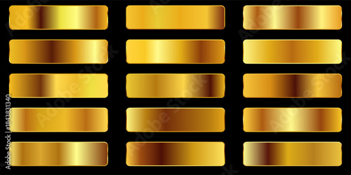 Set of golden metallic gradient template design decoration on black background .texture gold gradient