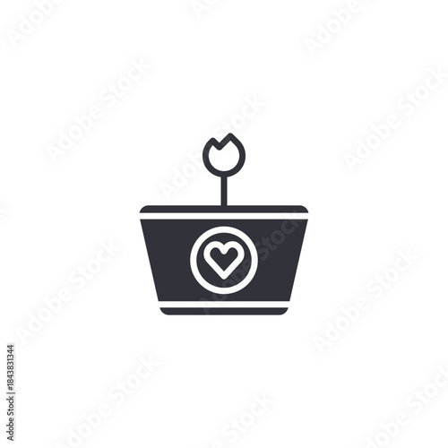 Flower pot with heart icon representing love growth, care, nurturing relationships, emotional development, and romantic symbolism.
