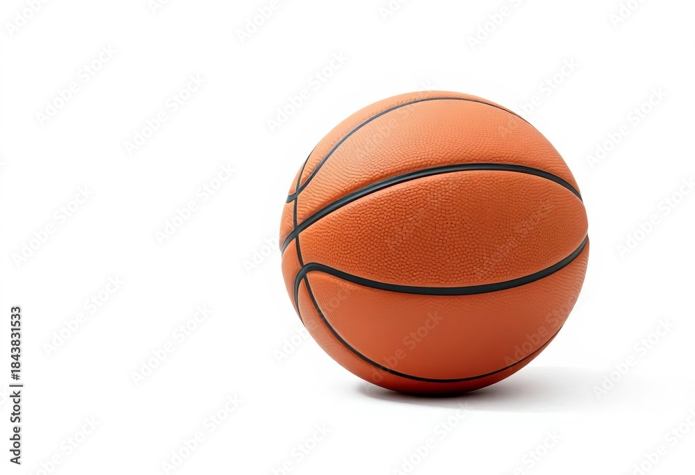 Fototapeta premium A single basketball, perfectly centered, against a pure white backdrop, training, graphic