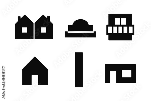Minimalist black and white house icons set for web and mobile design