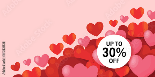 Valentines Day Sale Banner with Hearts and Discount Offer