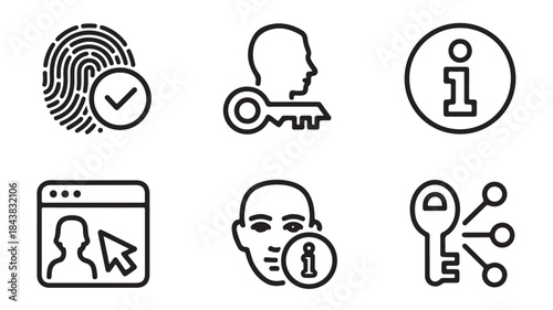 Security Icons Set with Fingerprint, Key, Information and Login, Profile, and Connection Symbols