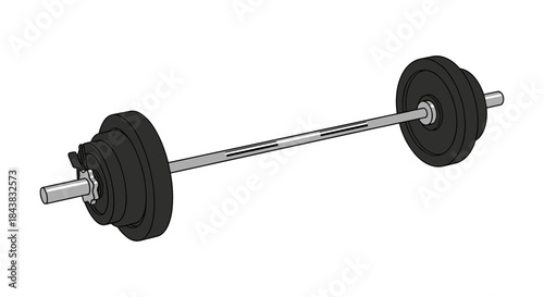 Heavy barbell with weights in isometric style on white background