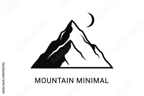Minimalist mountain range silhouette with crescent moon