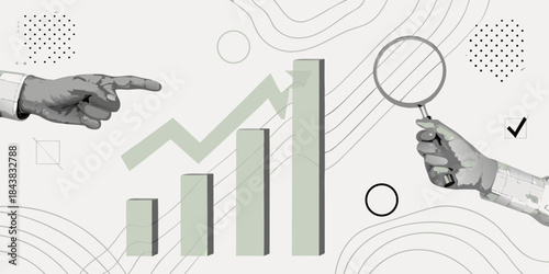 Analyzing growth a hand pointing at increasing chart with a magnifying glass