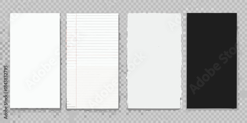 Four rectangular paper sheets white lined blank and solid black