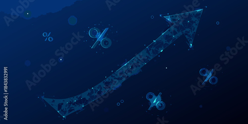 A glowing blue arrow pointing upwards with percentage signs in deep water