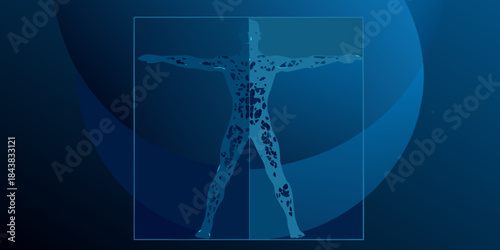 An abstract illustration of the human body with a mottled blue texture