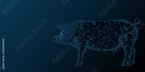 A digital illustration of a pig constructed from fractured geometric shapes