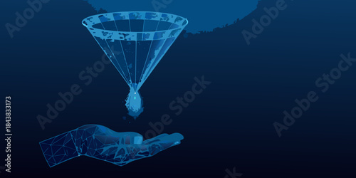 A glowing funnel directs a stream of light into an outstretched hand