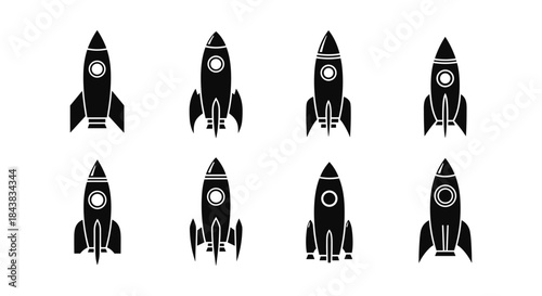 Silhouette set of rocket icons for technology and space designs