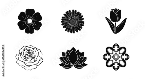 Collection of floral silhouettes featuring diverse bloom designs