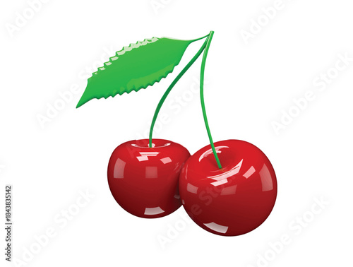 Cherry fruit with leaf icon 3d render illustration