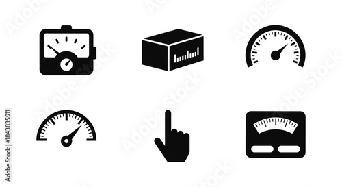 Black and white gauge icons with focus on measuring instruments