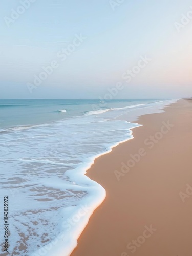 Minimalist beach landscape with waves and a distant horizon,  outdoor,  water