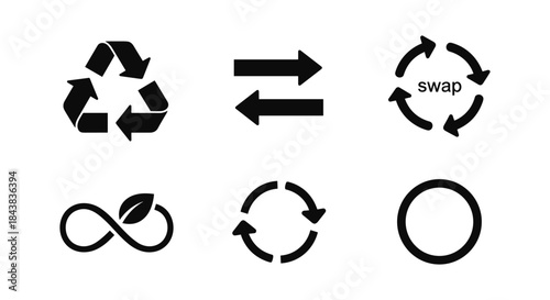 Eco and recycling icon set: reuse, swap, and sustainability symbols