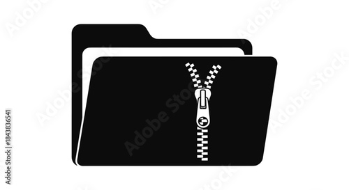 Silhouette folder with zipper outline on white background for data security concept