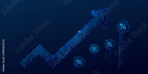 A digital representation of growth showing an upward trend and percentages