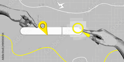 Hands reaching towards a highlighted map with location pins