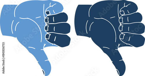 Two blue thumbs down signs in different shades