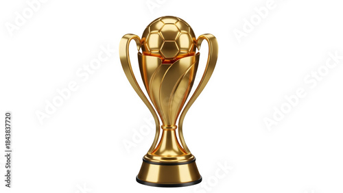 Gold Trophy Cup with Handles and Soccer Ball - Sports Achievement, Football Champion, Winning Prize, Tournament & Victory Symbol