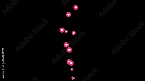 love emoji particles floating upwards animation. concept of romance and positive feedback. stream of love emoticons for video editing. animated heart icons rising up.