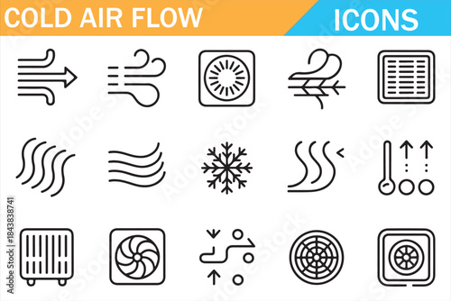 Cooling Airflow and Snowflake Icon Collection