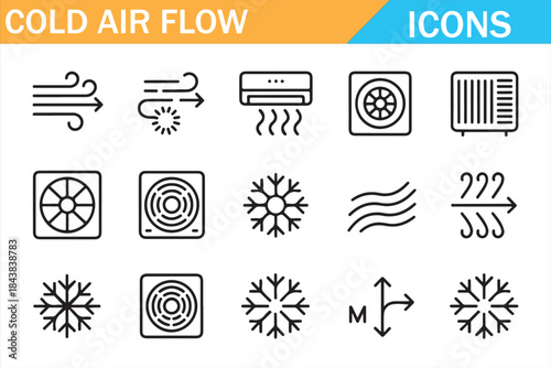 HVAC Cooling and Wind Flow Vector Icons Set