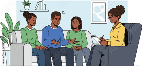 African American Family Consulting a Professional Marriage and Family Therapist to Resolve Emotional Conflicts and Communication Issues in Counseling Session