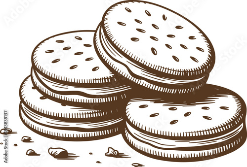 Vintage Chocolate Sandwich Cookie Stack Illustration.