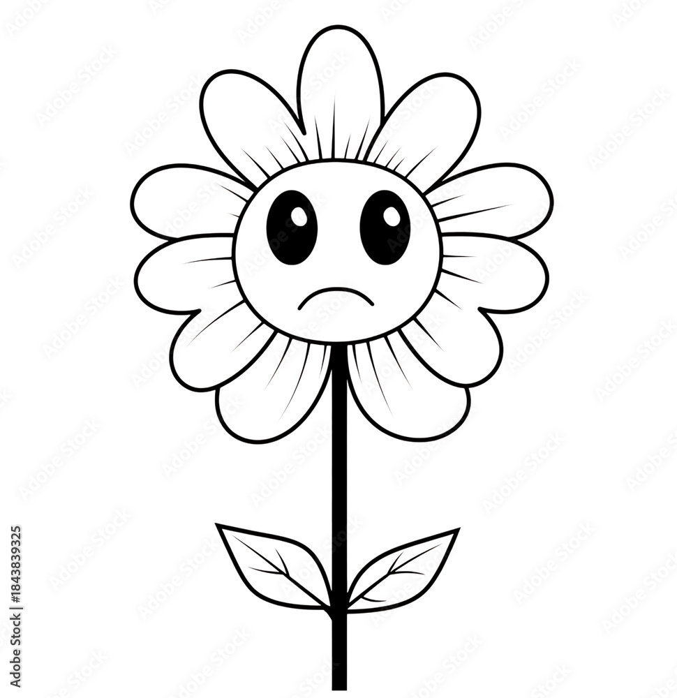 Obraz premium Sad Flower with Human-like Face, Simple Line Art, Transparent Background, Emotional Expression