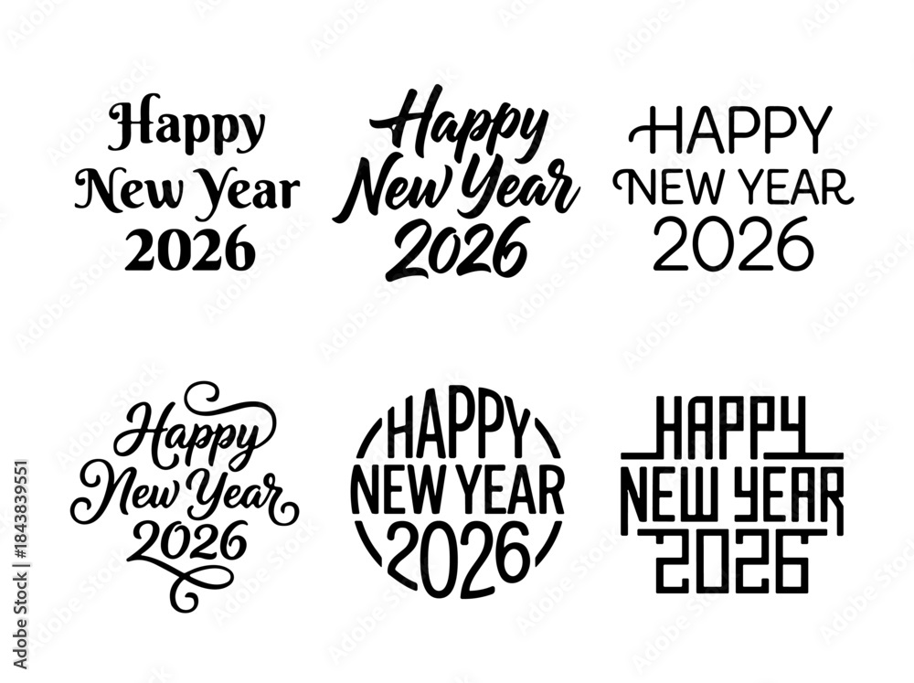 Obraz premium Black and White New Year 2026 Emblem Collection
