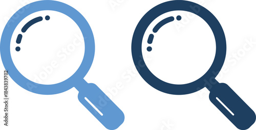 Two magnifying glasses in light and dark blue on blue background in different shades