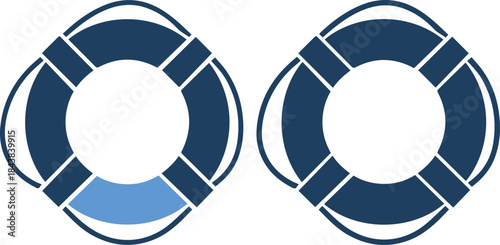 Two lifebuoys in dark blue and light blue on blue background in different shades