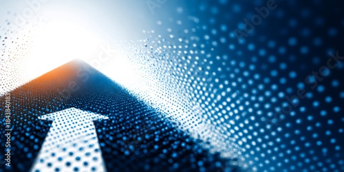 Digital arrow progressing forward on dotted data path
