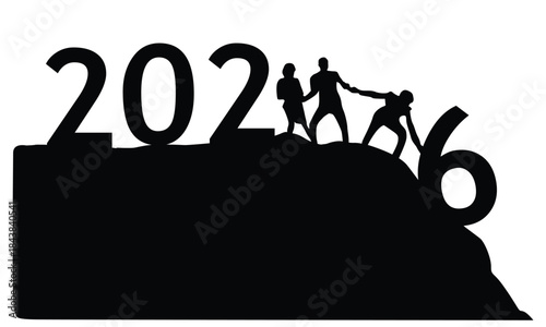 creative idea with new year 2026 comming with a visual idea to bring 2026 , vector illustration of 2026 with hardwork people