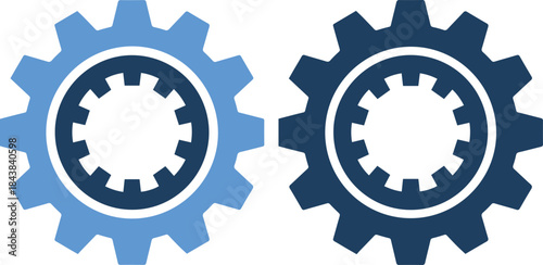 Two blue gear icons on blue background in different shades