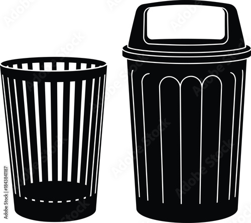 Two black waste bins with different designs