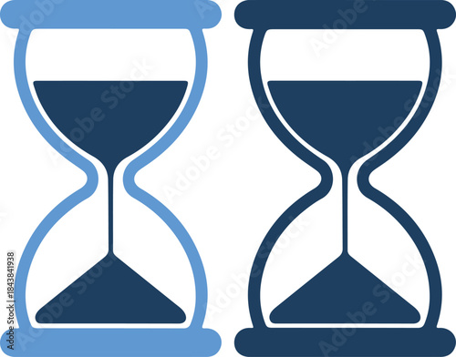 Two hourglass icons in light blue and dark blue