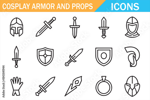Medieval Armor and Props Outline Icon Collection