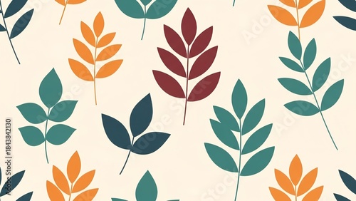 Minimal botanical seamless leaves pattern
