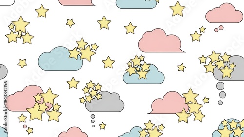 Cute seamless pattern with stars and clouds
