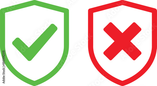 Security shield icons with check mark and cross