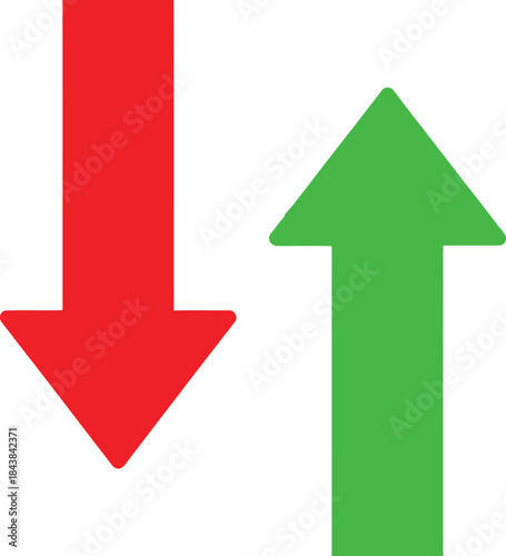 Red down arrow and green up arrow on white background