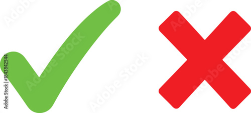 Green check mark and red cross symbol on white background