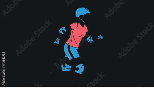 Stylized illustration of a skater wearing protective gear in a dynamic pose