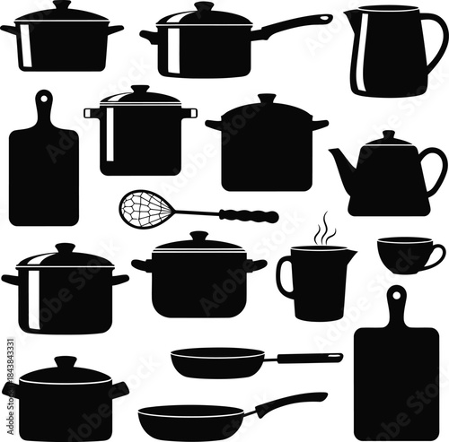 Collection of kitchen utensils and cookware silhouettes